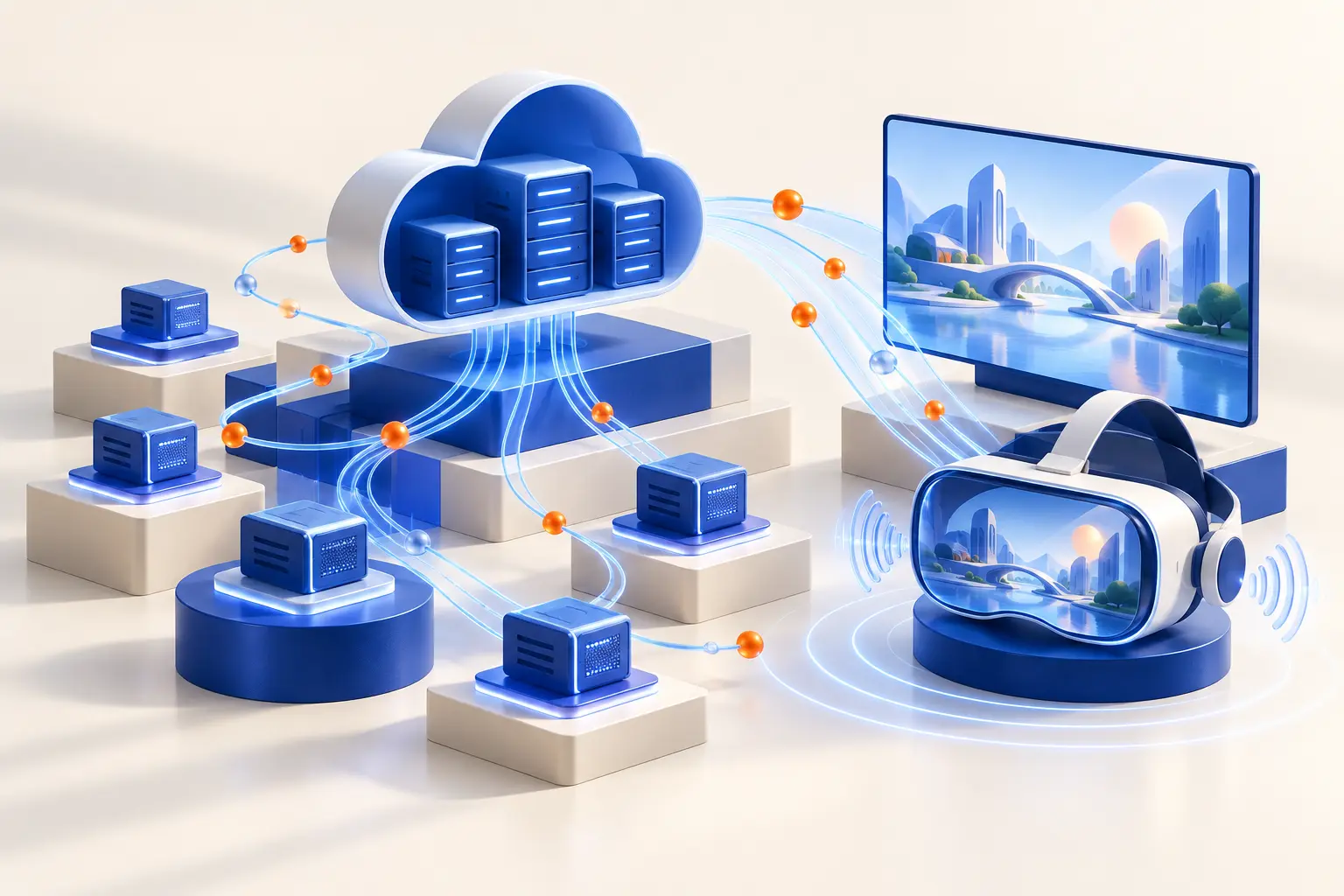 Distributed cloud GPU nodes streaming a high-fidelity virtual world to remote devices